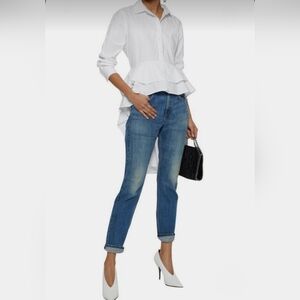 Walter Baker White Asymmetrical Tie Front Cotton Button Up Blouse LG Women's